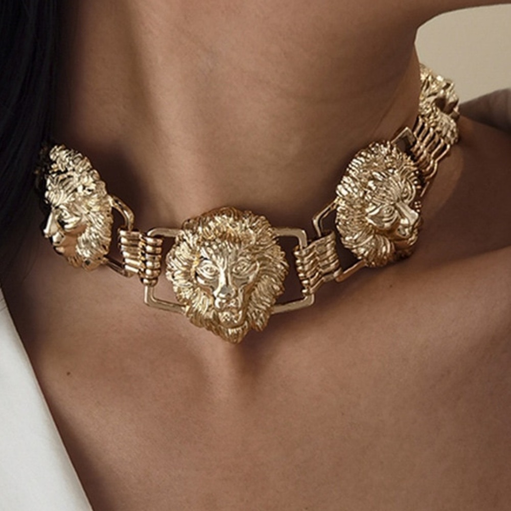 Lion Choker Necklace Gold Plated - Picture 2 of 3